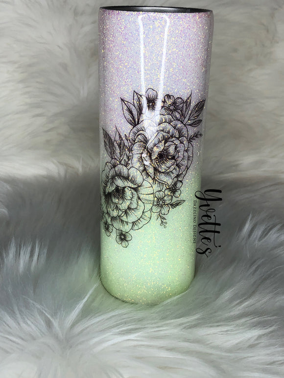 UV Changing Color Floral Glitter Tumbler. ONLY One Available!
